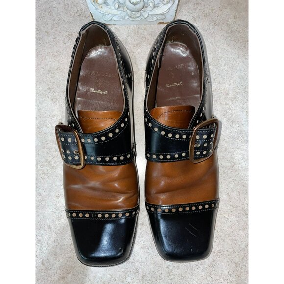 Vintage Handmade Two-Tone Leather Studded Monk Strap Dress Shoes Black & Brown - Picture 2 of 11
